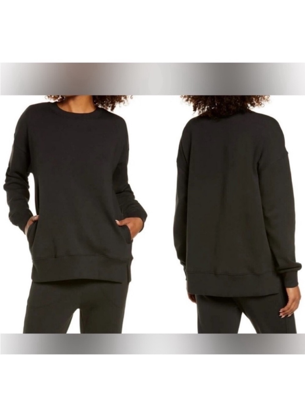 Zella Nordstrom Black Long Sleeve Amazing Crewneck Pullover Sweater Large